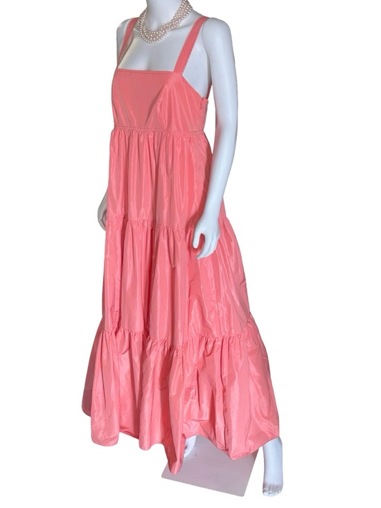 J.Crew Dresses & Skirts - J.Crew Coral Pink Taffeta Tiered Maxi Dress Square Neck Size 8 Cottagecore NWT